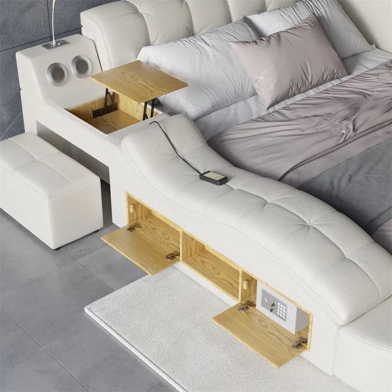 Ultimate Smart Bed King Tufted Upholstered Platform Bed with Massage, Storage & Speaker