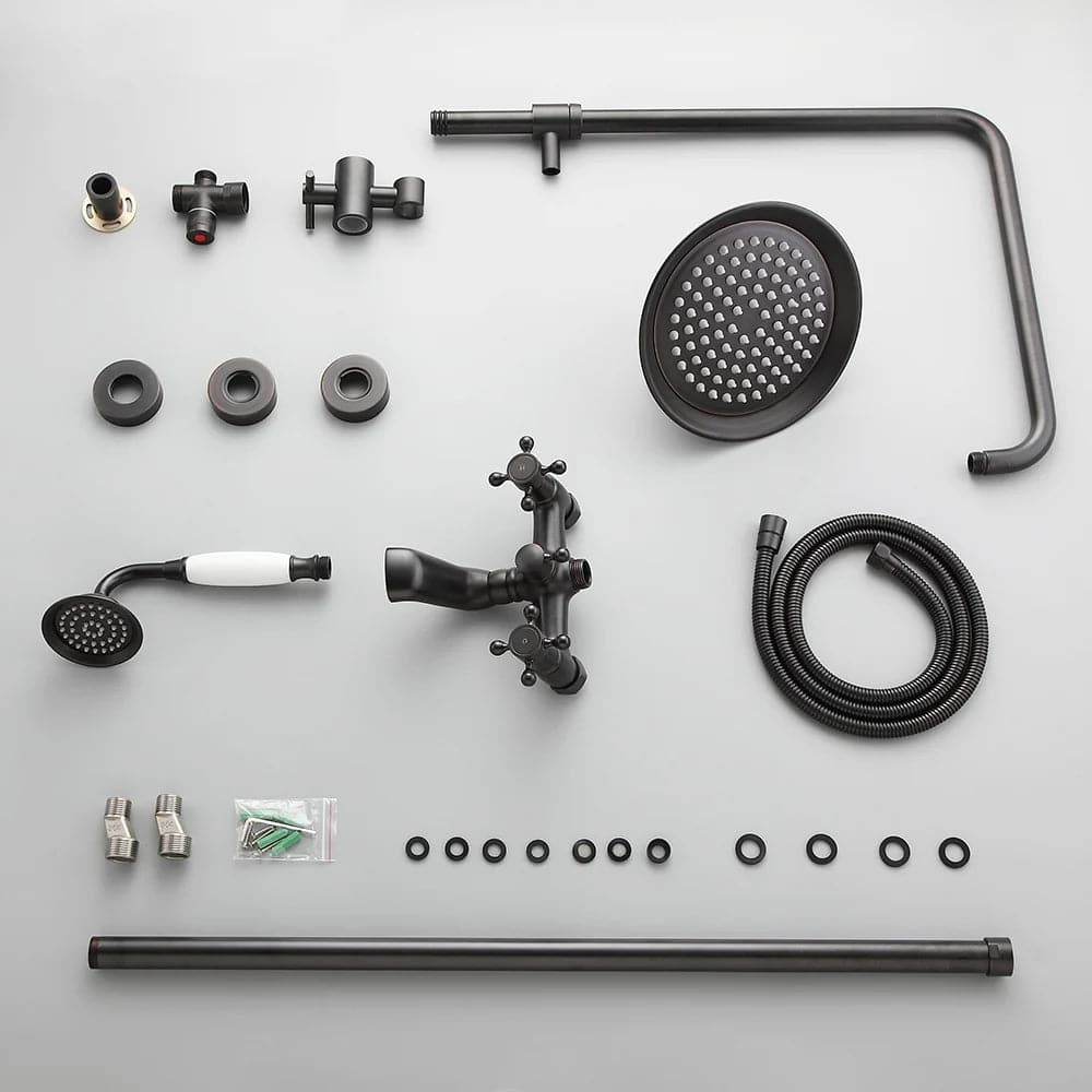 Système de douche à main pour salle de bain Vintage, système de douche à effet de pluie exposé, noir Antique