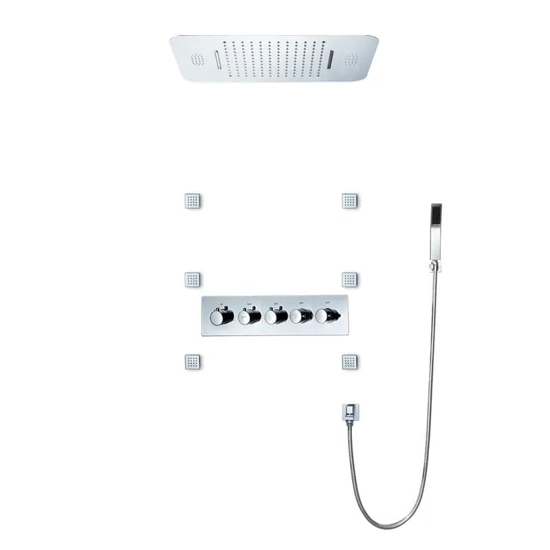 Wall-Mounted 23 Inch Thermostatic Shower System in Gold 4 Functions #Chrome