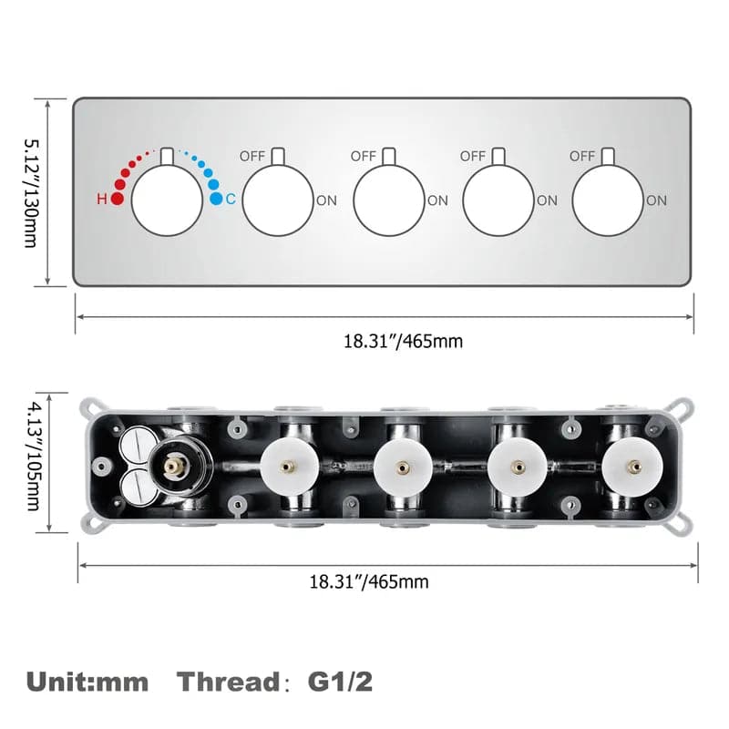 Wall-Mounted 23 Inch Thermostatic Shower System in Gold 4 Functions #Chrome