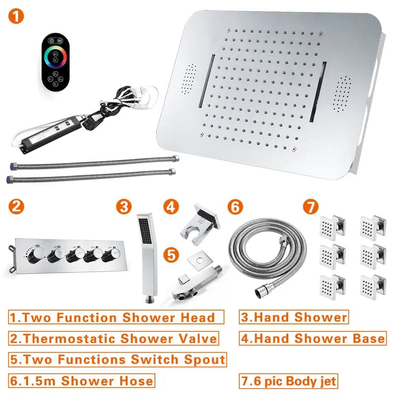 Wall-Mounted 23 Inch Thermostatic Shower System in Gold 4 Functions #Chrome