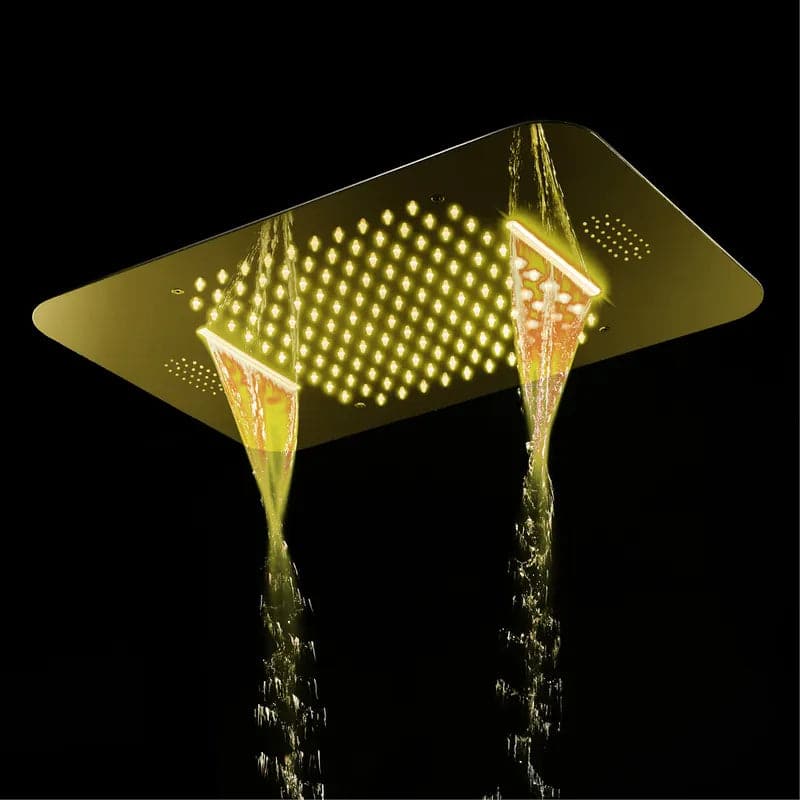 Wall-Mounted 23 Inch Thermostatic Shower System in Gold 4 Functions #Gold