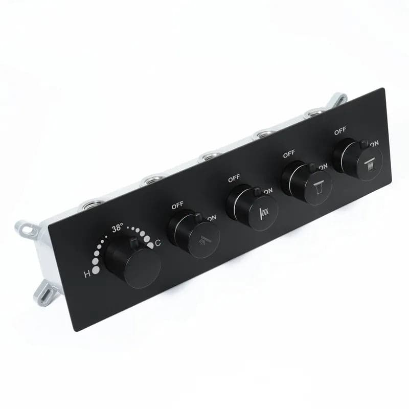 Wall-Mounted 16 Inches Shower System in Black 4 Function Thermostatic