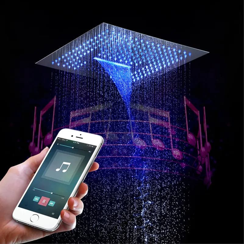 Wall-Mounted 16 Inches Shower System in Black 4 Function Thermostatic