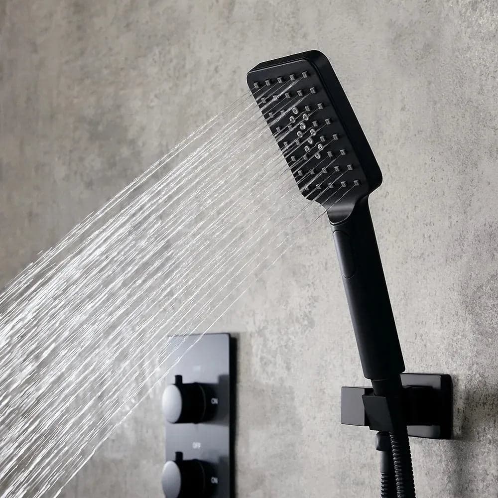Wall Mounted Waterfall Rain Shower System with 3 Body Sprays in Matte Black Solid Brass