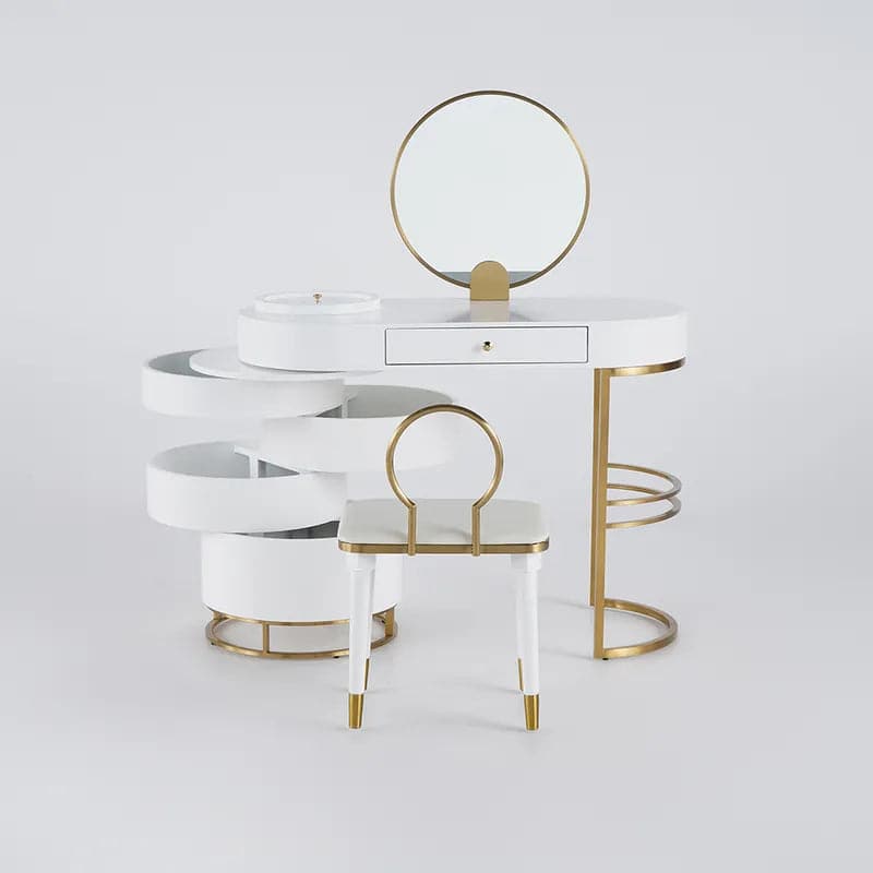 White Makeup Vanity Dressing Table with Swivel Cabinet Mirror and Stool Included#White