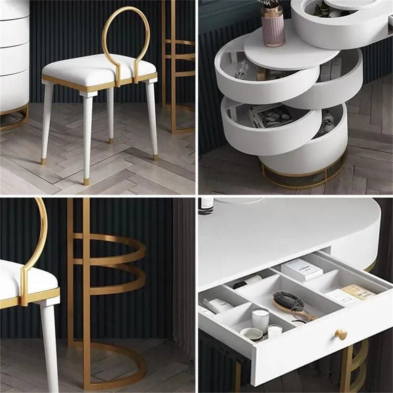 White Makeup Vanity Dressing Table with Swivel Cabinet Mirror and Stool Included#White