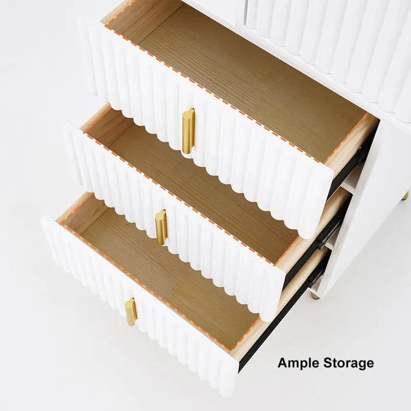 White Makeup Vanity with Nesting Stool Dressing Table with 5 Drawers & Mirror