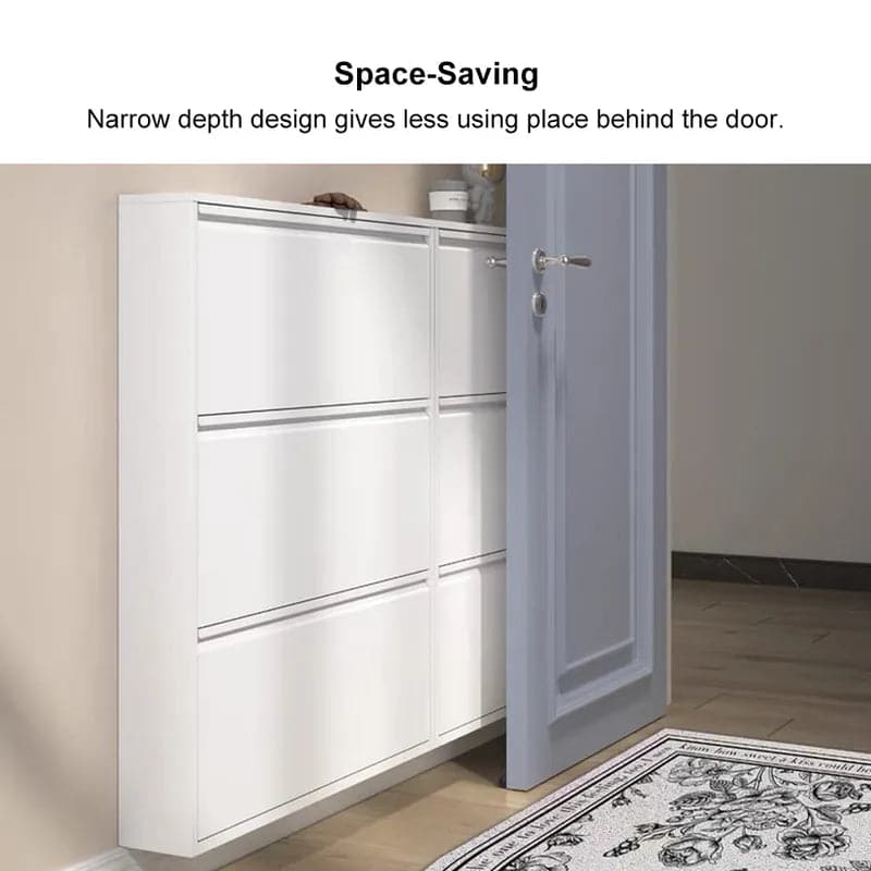 White Narrow Shoe Storage Cabinet Wall Mounted in Medium