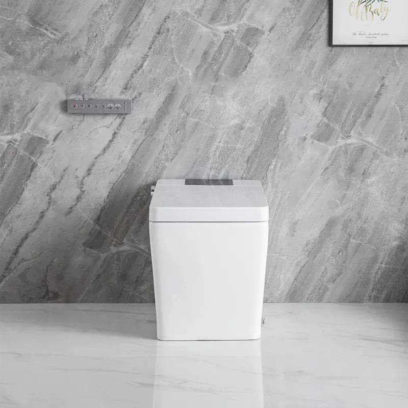 Toilette carrée monobloc intelligente blanche avec télécommande et couvercle automatique