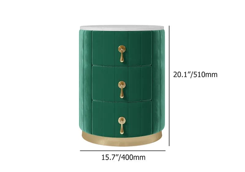 Modern Nightstand Green Round Nightstand with 3 Drawers Nightstand with Storage