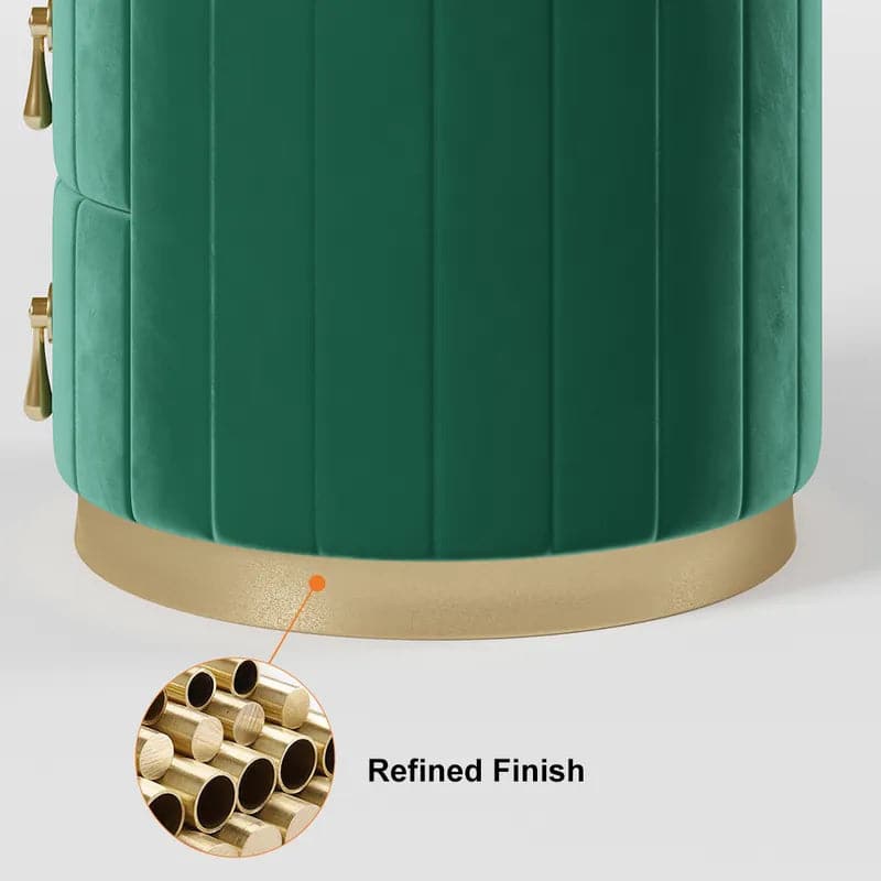 Modern Nightstand Green Round Nightstand with 3 Drawers Nightstand with Storage