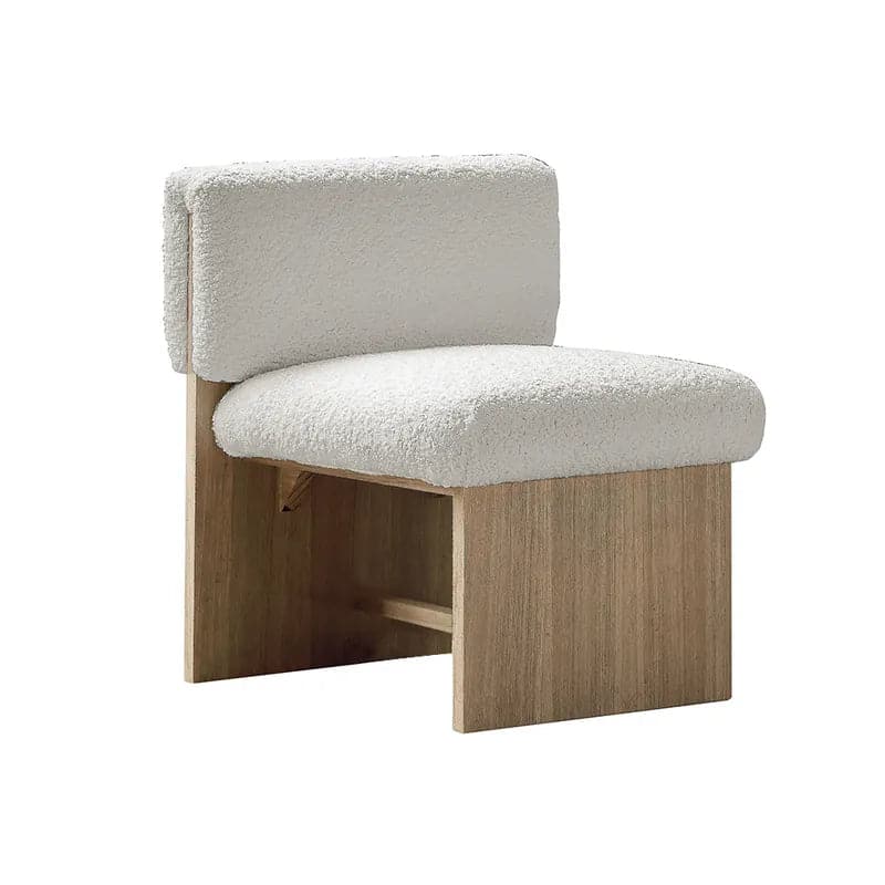 White & Natural Modern Wood Accent Chair Boucle Upholstery for Living Room