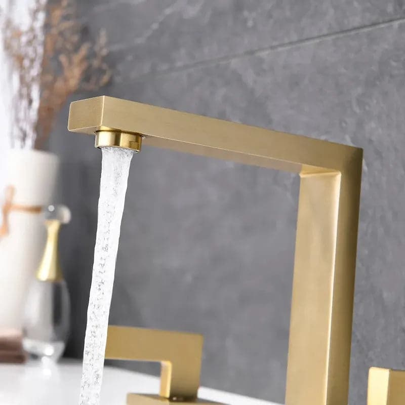 Widespread Brushed Gold Bathroom Sink Faucet Double Handle Solid Brass#Brushed Gold