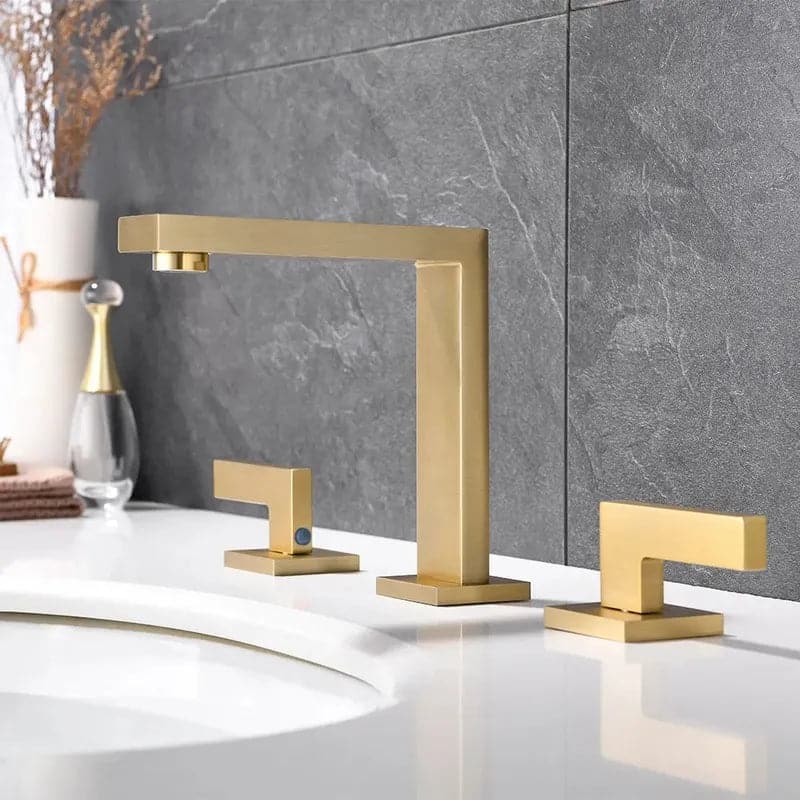 Widespread Brushed Gold Bathroom Sink Faucet Double Handle Solid Brass#Brushed Gold