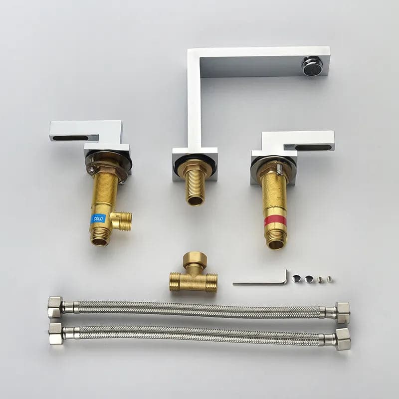 Modern Widespread Chrome Bathroom Sink Faucet Double Handle Solid Brass#Chrome