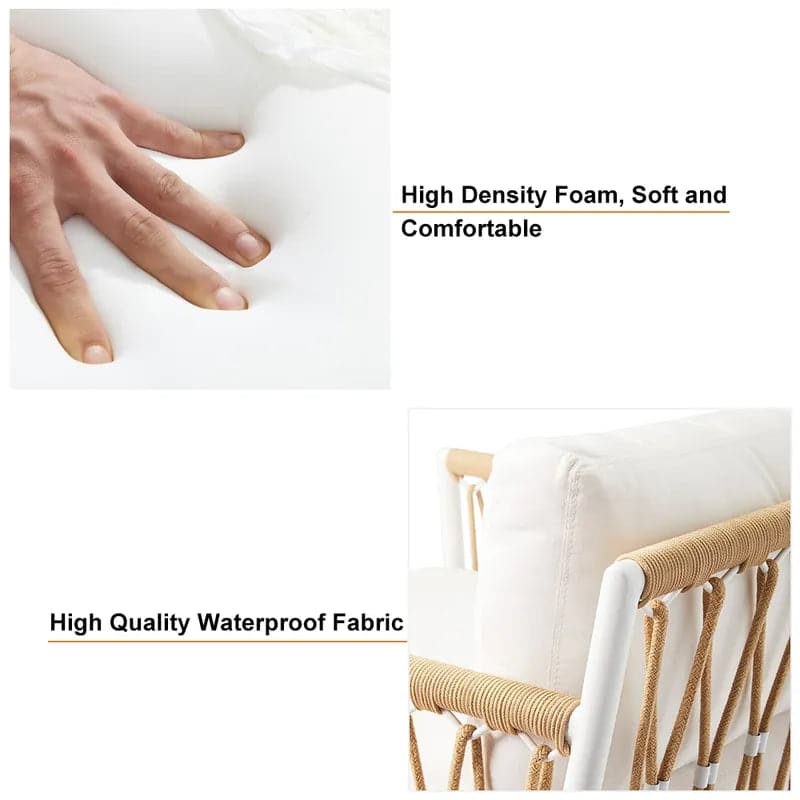 Fauteuil d'appoint d'extérieur en corde tissée avec coussin en polyester blanc