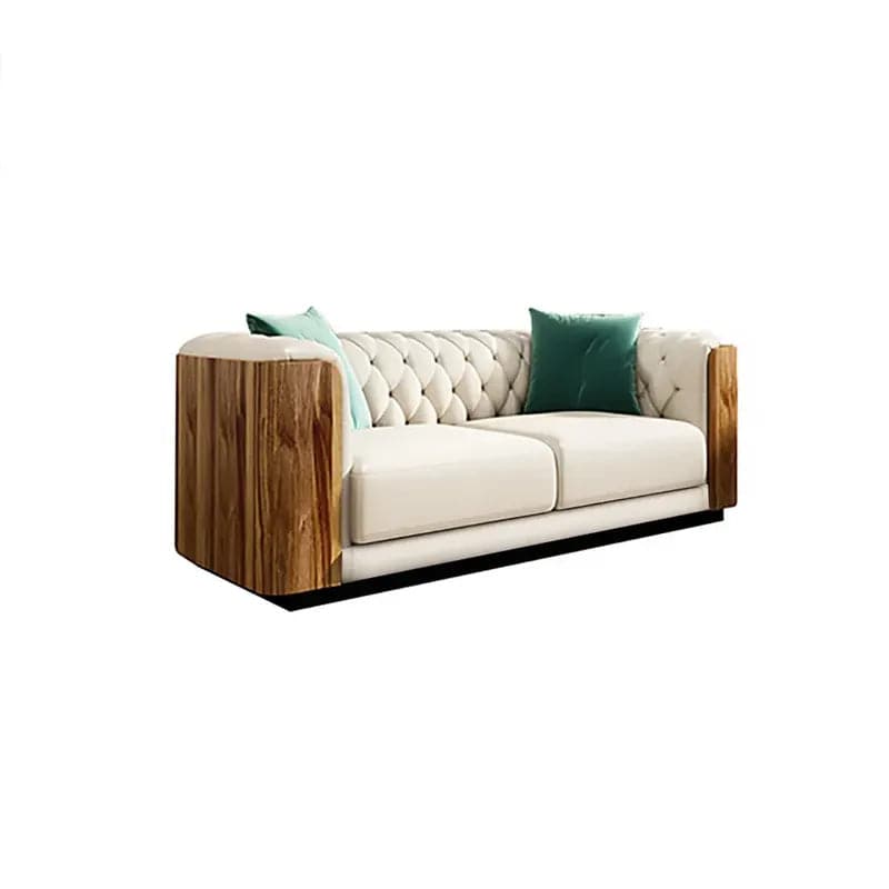 Ensemble de 3 canapés et causeuses capitonnés en simili cuir beige moderne