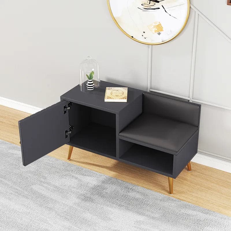 Yellar White/Gray Modern Upholstered Shoe Rack Bench with Storage Cabinet Entryway#Gray-S