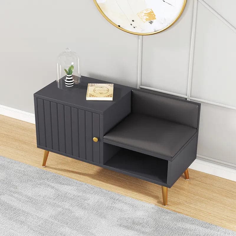 Yellar White/Gray Modern Upholstered Shoe Rack Bench with Storage Cabinet Entryway#Gray-S