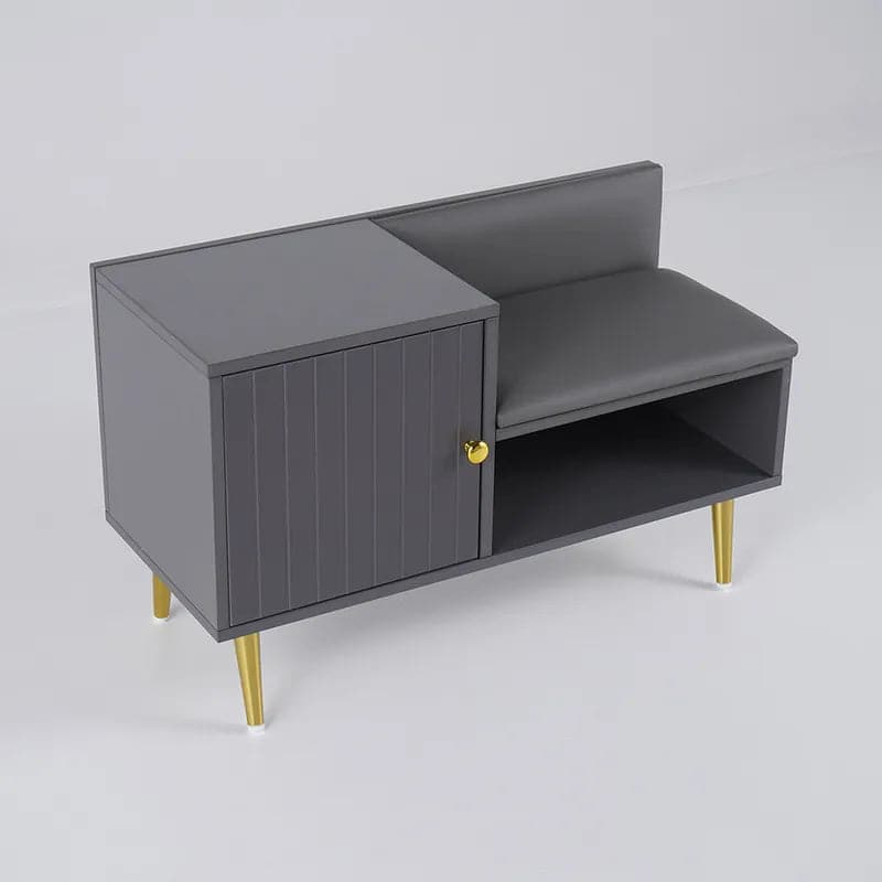Yellar White/Gray Modern Upholstered Shoe Rack Bench with Storage Cabinet Entryway#Gray-S