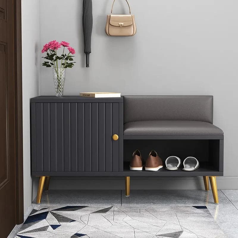 Yellar White/Gray Modern Upholstered Shoe Rack Bench with Storage Cabinet Entryway#Gray-M