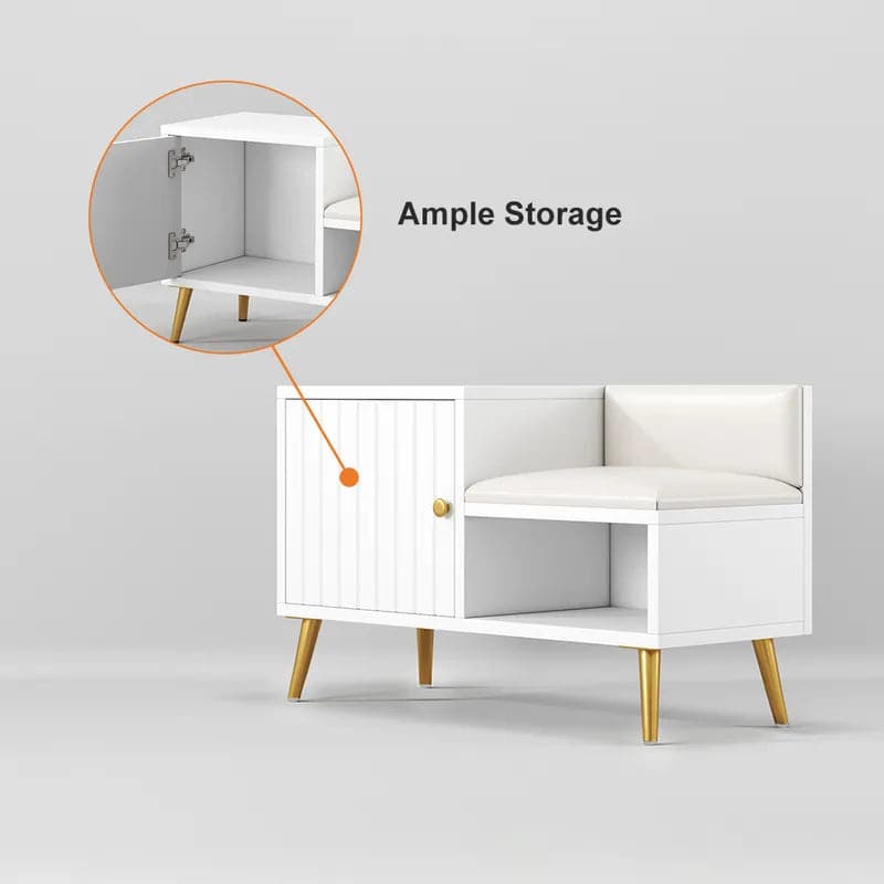 Yellar White/Gray Modern Upholstered Shoe Rack Bench with Storage Cabinet Entryway#White-S