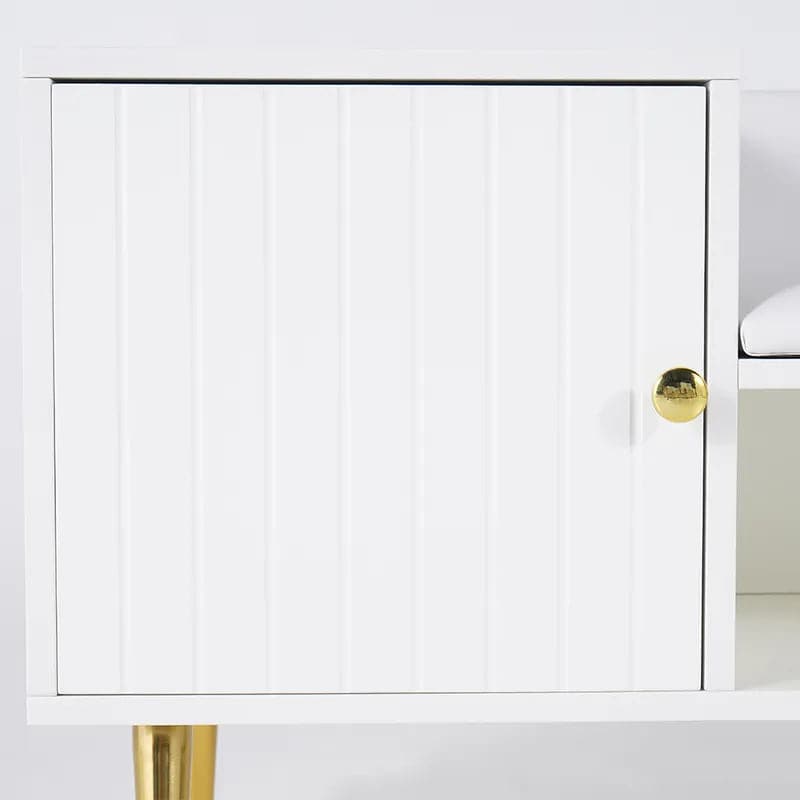 Yellar White/Gray Modern Upholstered Shoe Rack Bench with Storage Cabinet Entryway#White-S