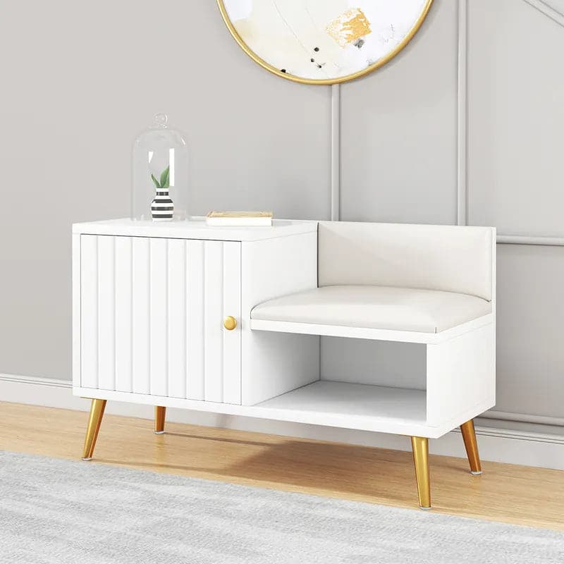 Yellar White/Gray Modern Upholstered Shoe Rack Bench with Storage Cabinet Entryway#White-S