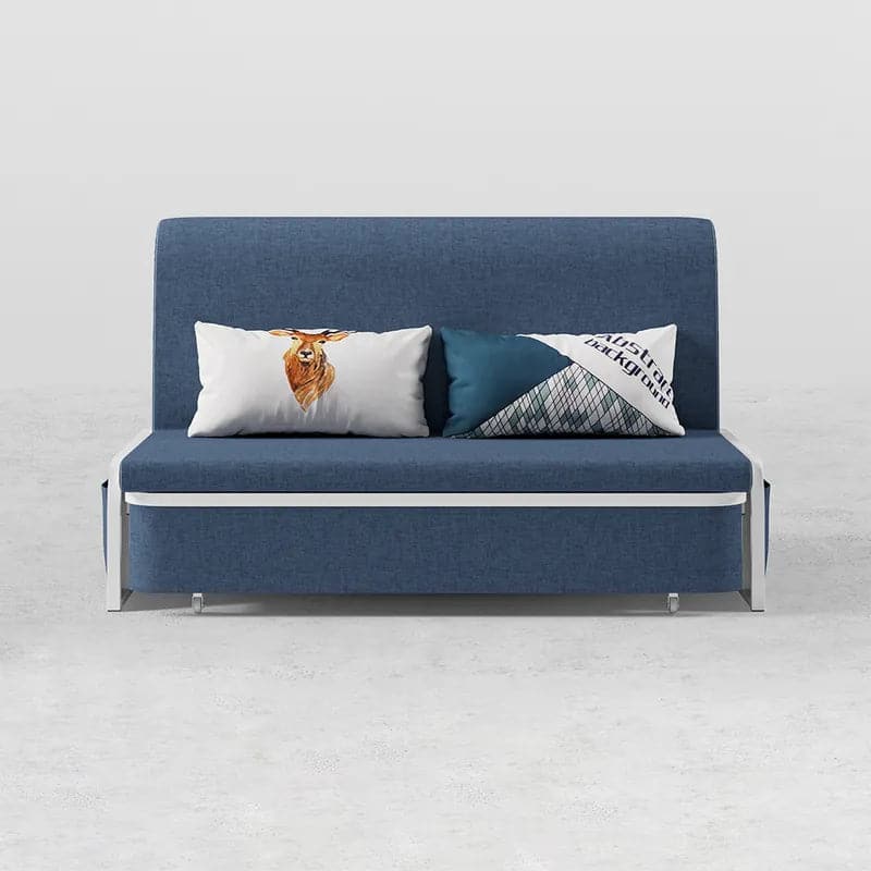 60 Inches Modern Blue Convertible Sofa Bed with Storage Cotton & Linen Upholstered Daybed#Blue