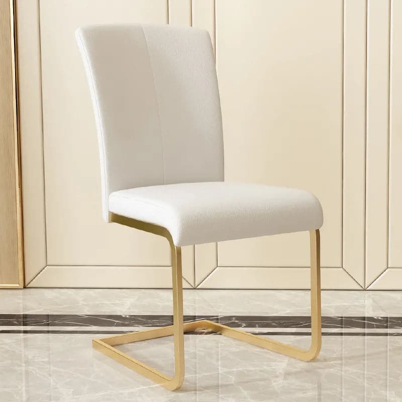 Modern Minimalist Upholstered White PU Leather Dining Chairs (Set of 2) Gold Metal Base#White