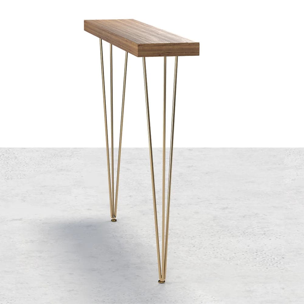 39.4 Inch Rustic Walnut Narrow Rectangle Console Table with Wooden Top Metal Legs