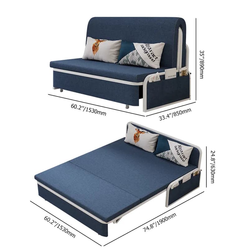60 Inches Modern Blue Convertible Sofa Bed with Storage Cotton & Linen Upholstered Daybed#Blue